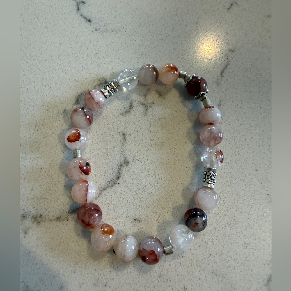 Rose Quartz Beaded Bracelet with Silver Accents
